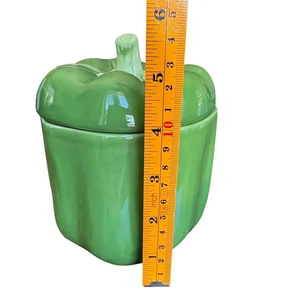 Vintage 1990 H&HD Green Bell Pepper Ceramic Cookie Jar Canister Made Mexico